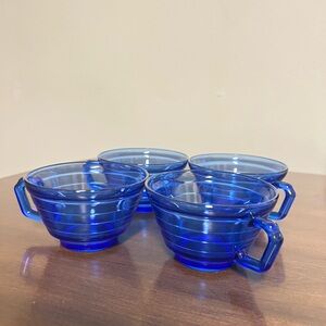 Set Of 4 Vintage Hazel Atlas Moderntone Cobalt Blue Glass Tea/Coffee Cup…